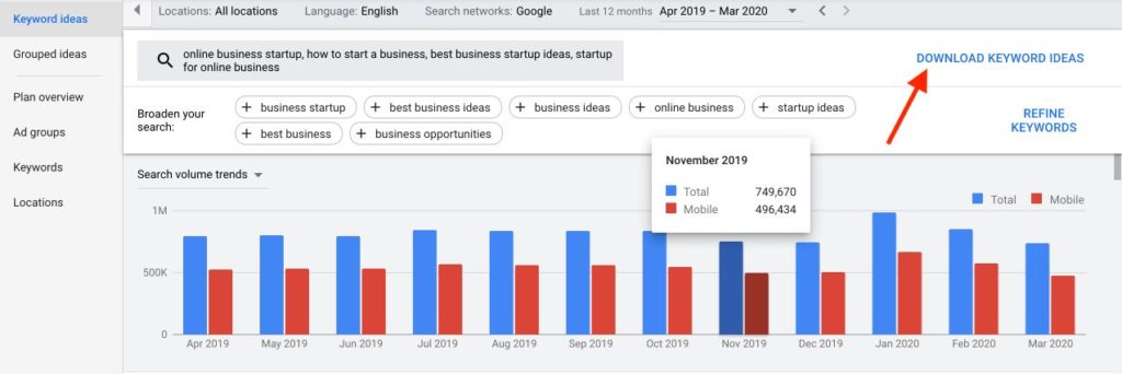 download keyword ideas