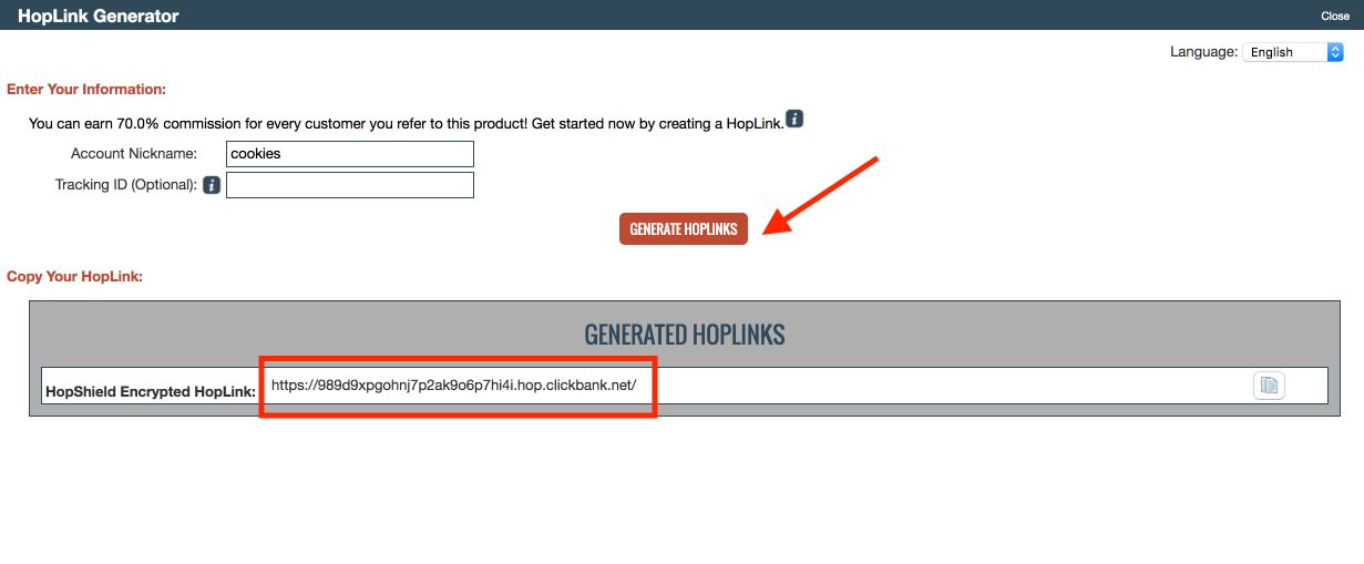 how to generate hoplink with clickbank 